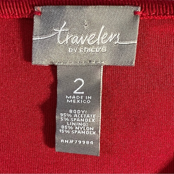 Chico’s Travelers V-Neck Red Layered Front Slinky Jersey Tunic Top Size 2 = L/12 - Picture 7 of 11